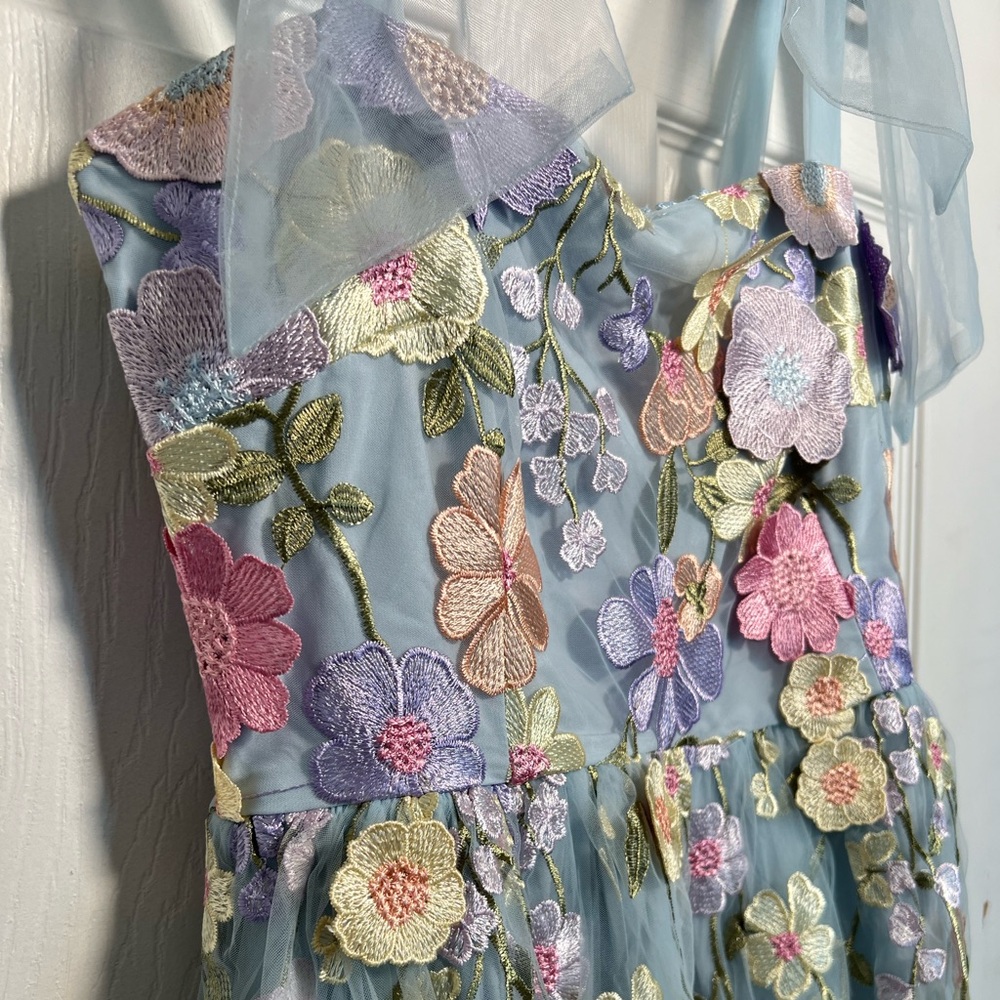 NWOT Lulu's Classic Romance 3D Floral Applique Tie-Strap Mini Dress - Picture 2 of 11